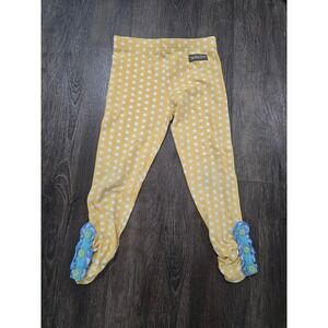Matilda Jane Girls Yellow Polka Dot Ruffle Leggings Size 4 Pants Button Detail